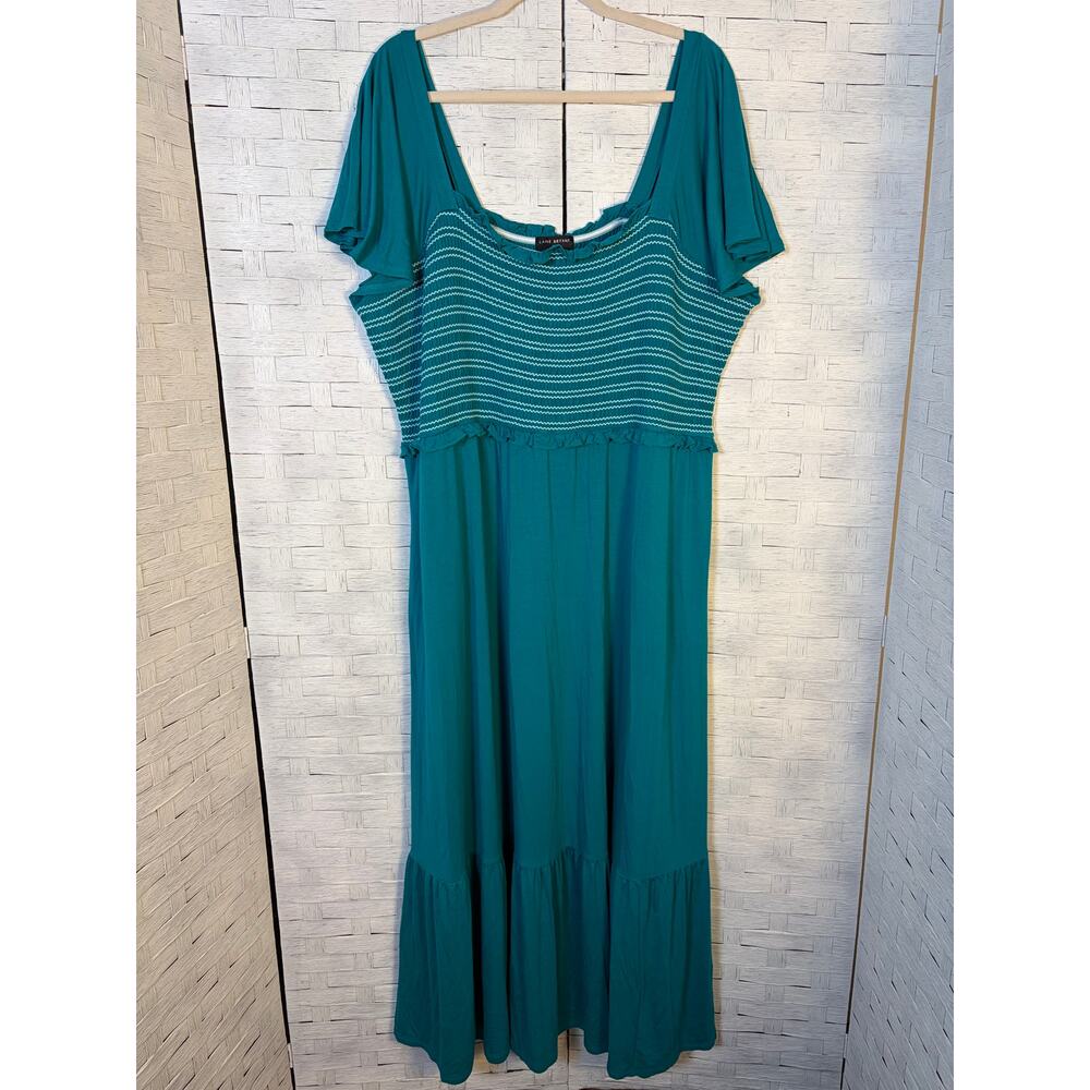 Lane Bryant womens Dress maxi smocked flutter sleeve pockets travel Plus Size